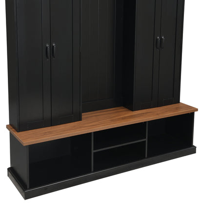 Entryway Hall Tree With Bench, 3 Top Cubbies & Bottom Storage Space