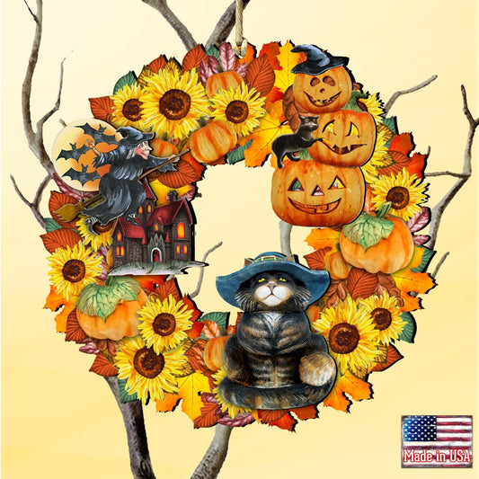 Halloween Wreath Wooden Ornaments by G. DeBrekht - Thanksgiving Halloween Decor - 8185317