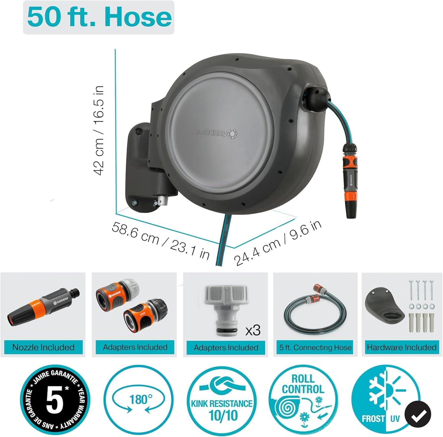 Retractable Hose Reel RollUp 50 ft. Auto retracting & ready-to-use