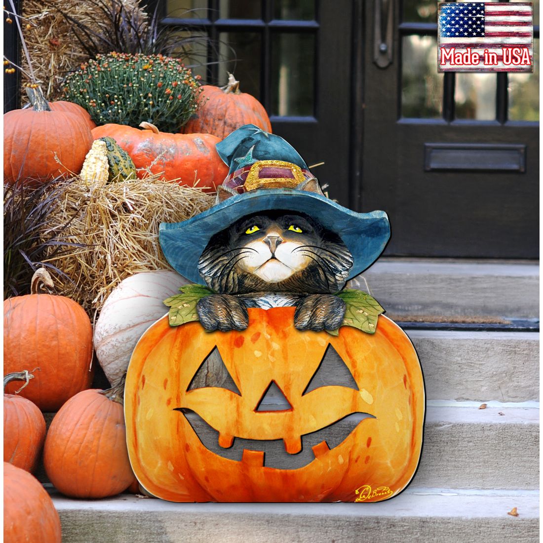 Black Cat pumpkin Halloween Door Decor by G. DeBrekht - Thanksgiving Halloween Decor - 8158416H