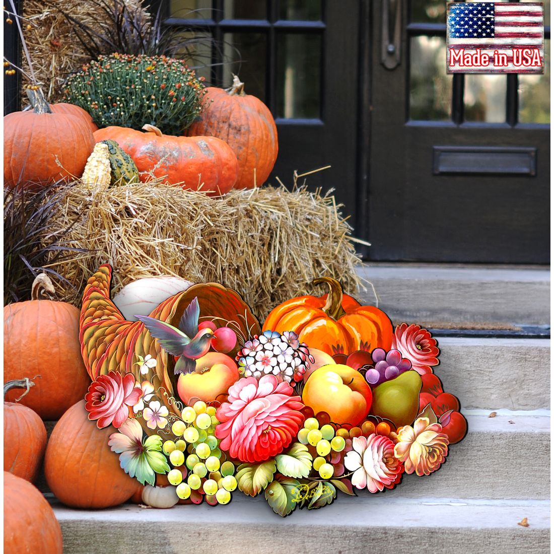 Floral Cornucopia Halloween Door Decor by G. DeBrekht - Thanksgiving Halloween Decor - 8158907H
