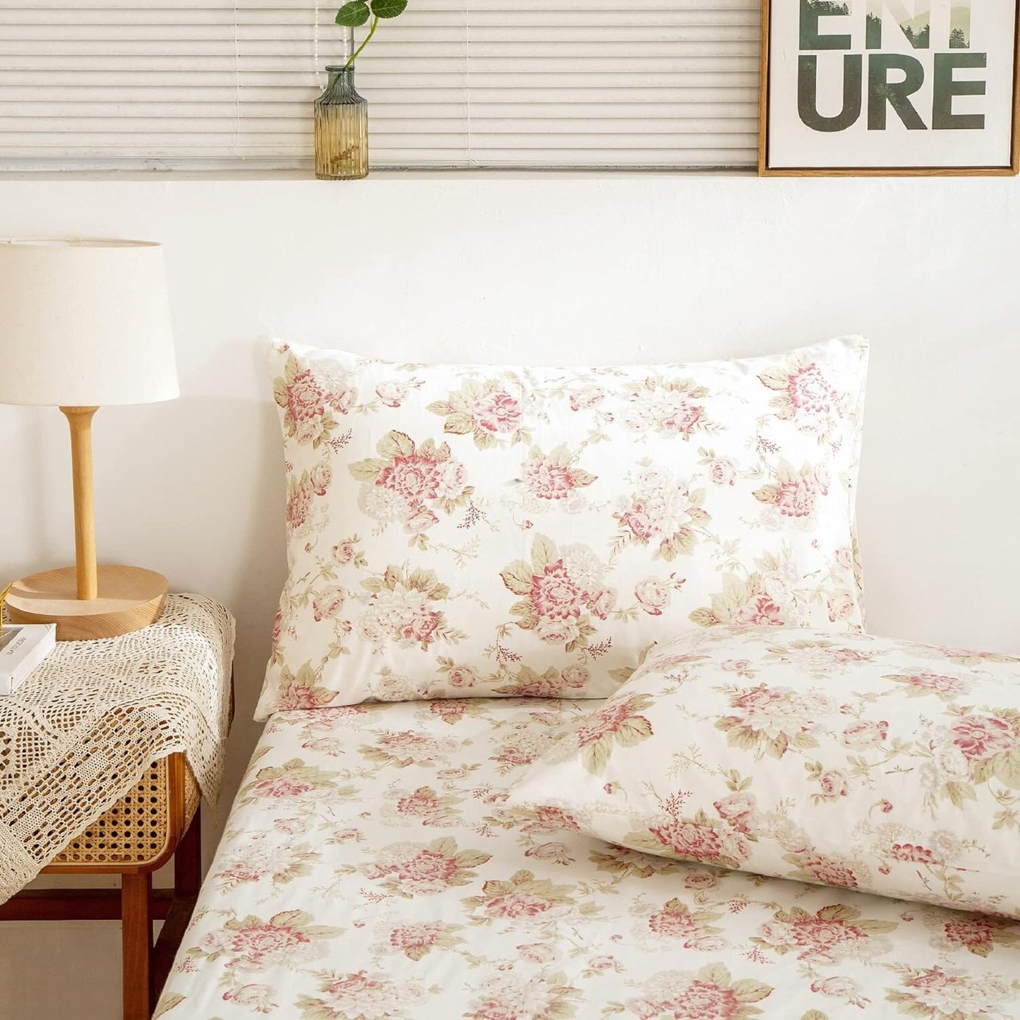 DaDa Bedding Hint of Mint Floral Cotton Fitted Sheet Set