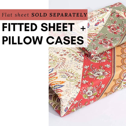 DaDa Bedding Cranberry Sage Floral Fitted Sheet Set