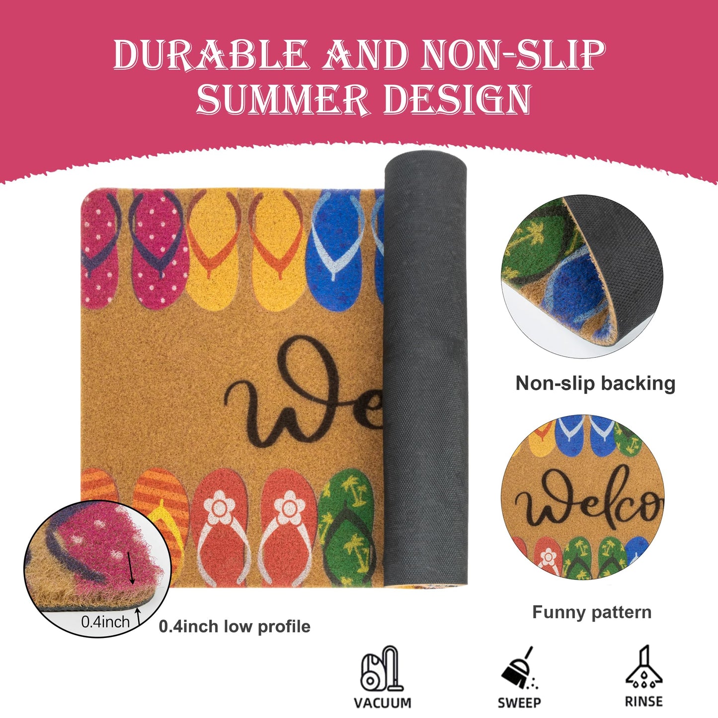 Welcome Mats for Front Door, Indoor, Outdoor, Entryway, Faux-Coir Funny Beach Do