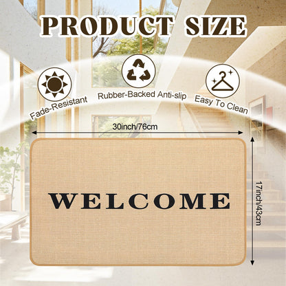 Woven Jute Braided Rug 30"x17" Welcome Front Door Mat with Non-Slip Backing for