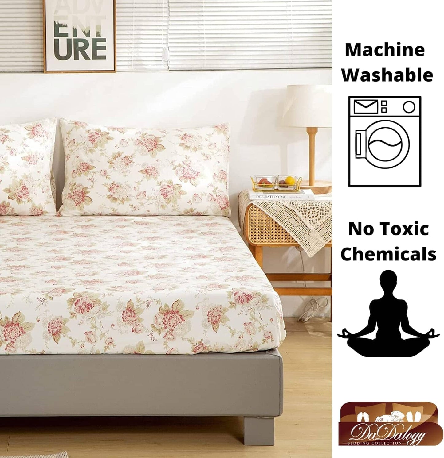 DaDa Bedding Hint of Mint Floral Cotton Fitted Sheet Set
