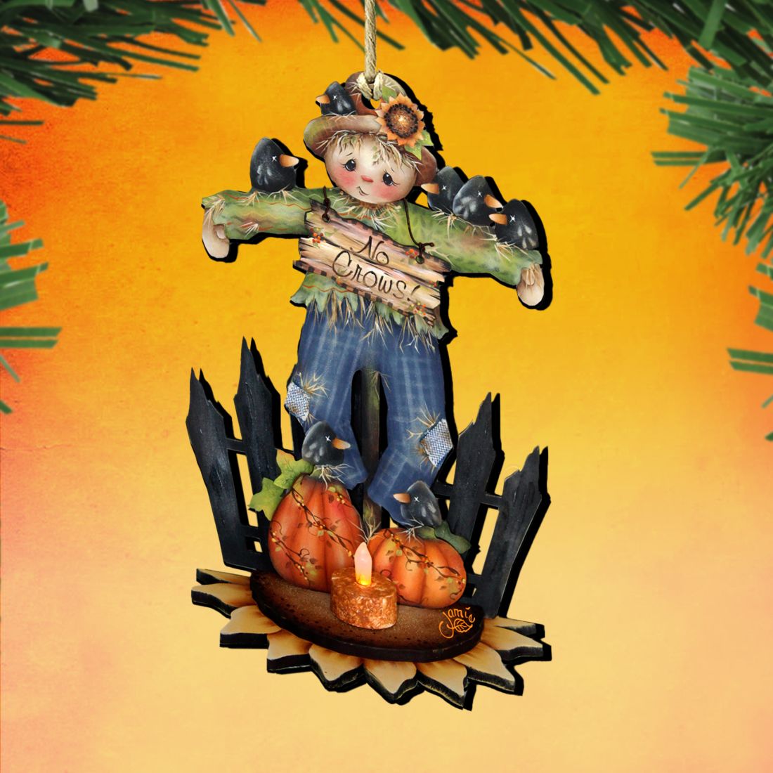 No Crows Scarecrow Wooden Ornaments Halloween by Jamie Mills-Price - Thanksgiving Halloween Decor - 8457404
