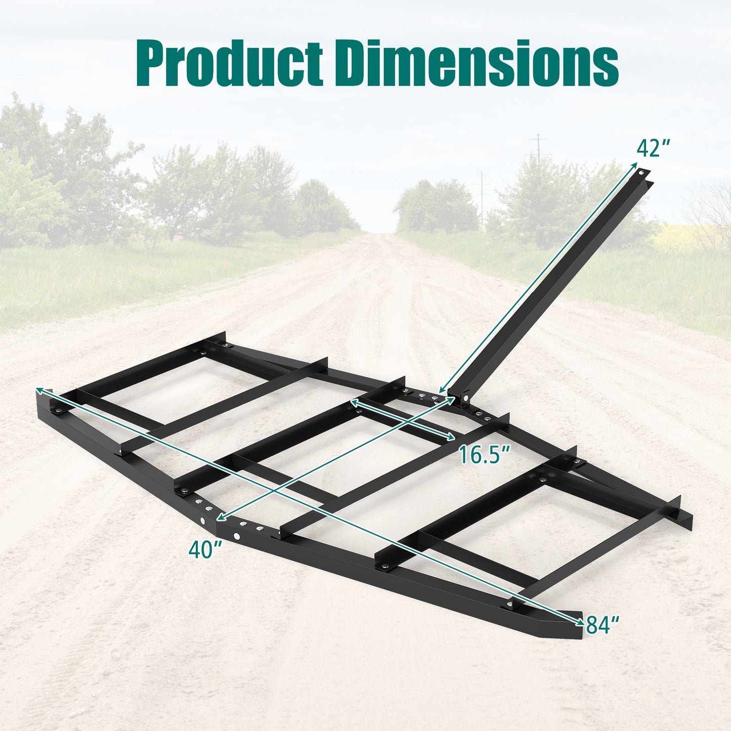 84 inch Wide Driveway Drag Tow Behind Landscape Leveling Rake with Reinforced Bars-Black