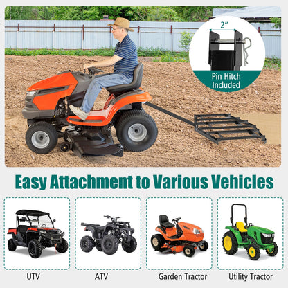 84 inch Wide Driveway Drag Tow Behind Landscape Leveling Rake with Reinforced Bars-Black