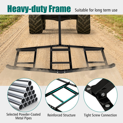 84 inch Wide Driveway Drag Tow Behind Landscape Leveling Rake with Reinforced Bars-Black