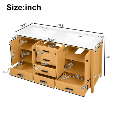 Bathroom Vanity With Double Sink, Soft Close Doors & Drawers Handles - Wood