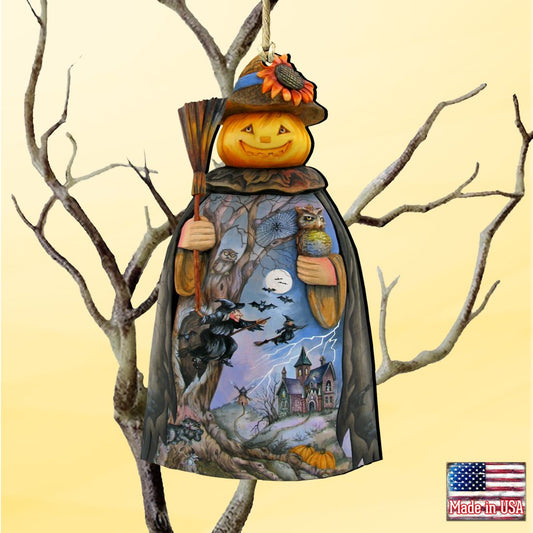Scarecrow Pumpkin Head Wooden Ornaments by G. DeBrekht - Thanksgiving Halloween Decor - 8114180