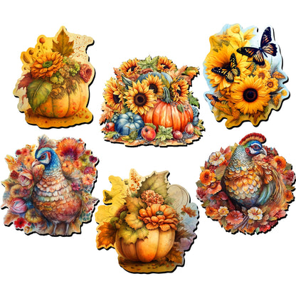 Happy Thanksgiving Decorative Eco Wood Magnets Set of 6 by G. Debrekht - Thanksgiving Decor - 8090018G-S6