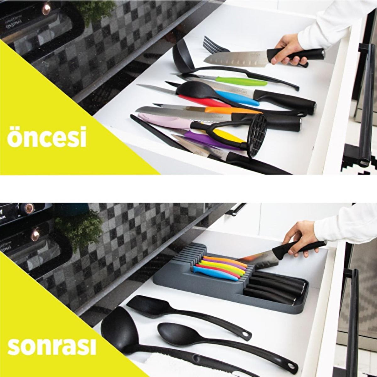 Decobella 18-Knife Block: Space Saving Double Row Knife Organizer for Kitchen, Protects & Stores Knives - Dishwasher Safe