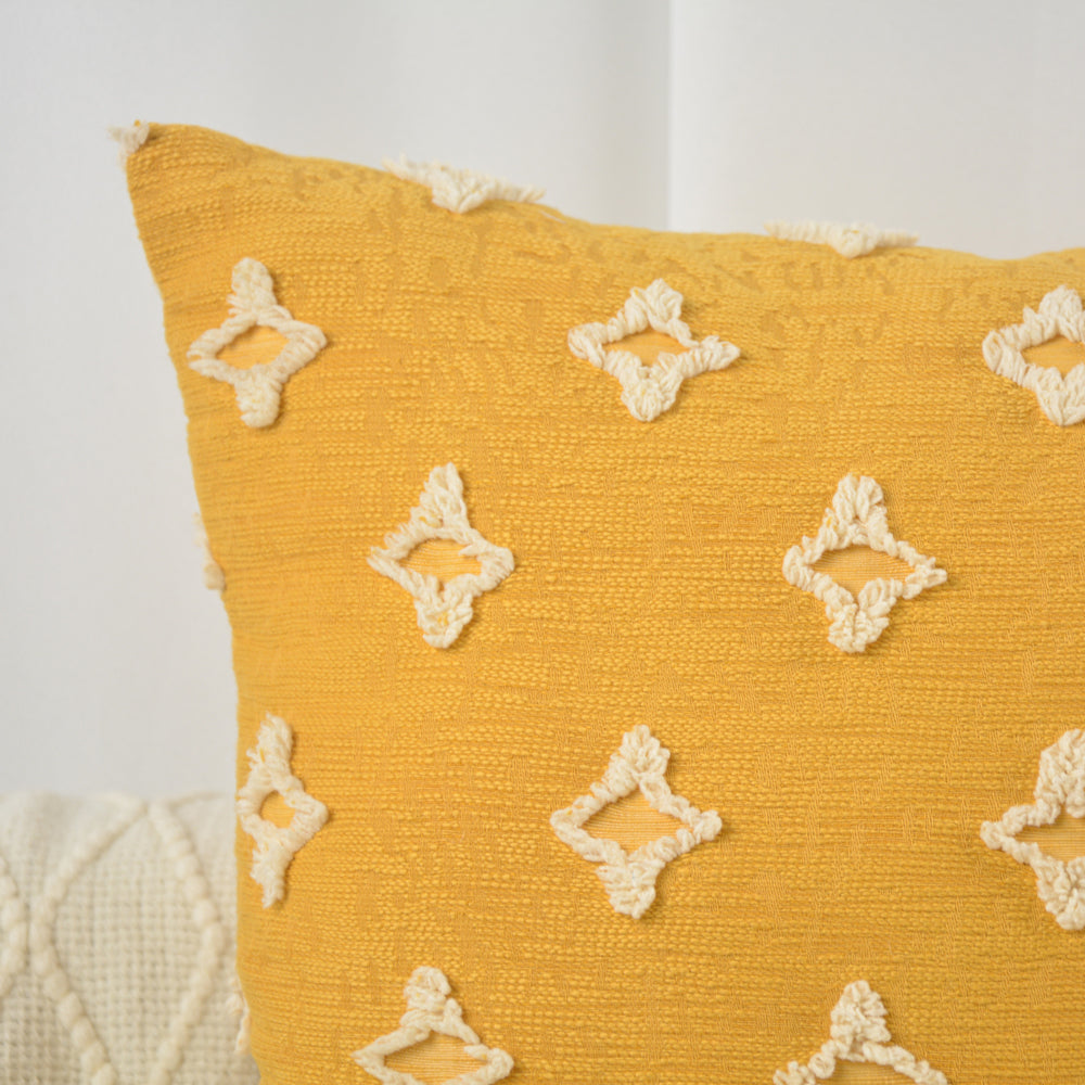 20''x20'' tufted floral 100% cotton throw pillow | 7 colors textured daisy stitch design | boho chic couch & bedroom accent | insert included