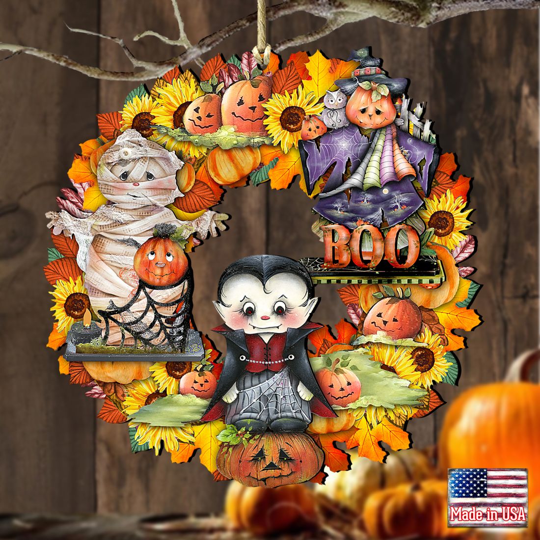 Halloween Wreath Wooden Ornaments by G. DeBrekht - Thanksgiving Halloween Decor - 8185316