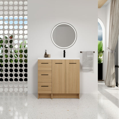 Wall Mounted Floating Bathroom Vanity With Sink, Door & Drawers Modular Cabinet