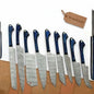 9-Piece Damascus Kitchen Knife Set with Leather Roll and Blue Pakka Wood Handles