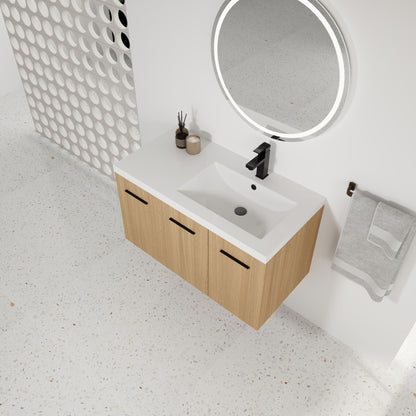 Wall Mounted Floating Bathroom Vanity With Sink, 3 Door Modular Cabinet