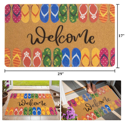 Welcome Mats for Front Door, Indoor, Outdoor, Entryway, Faux-Coir Funny Beach Do