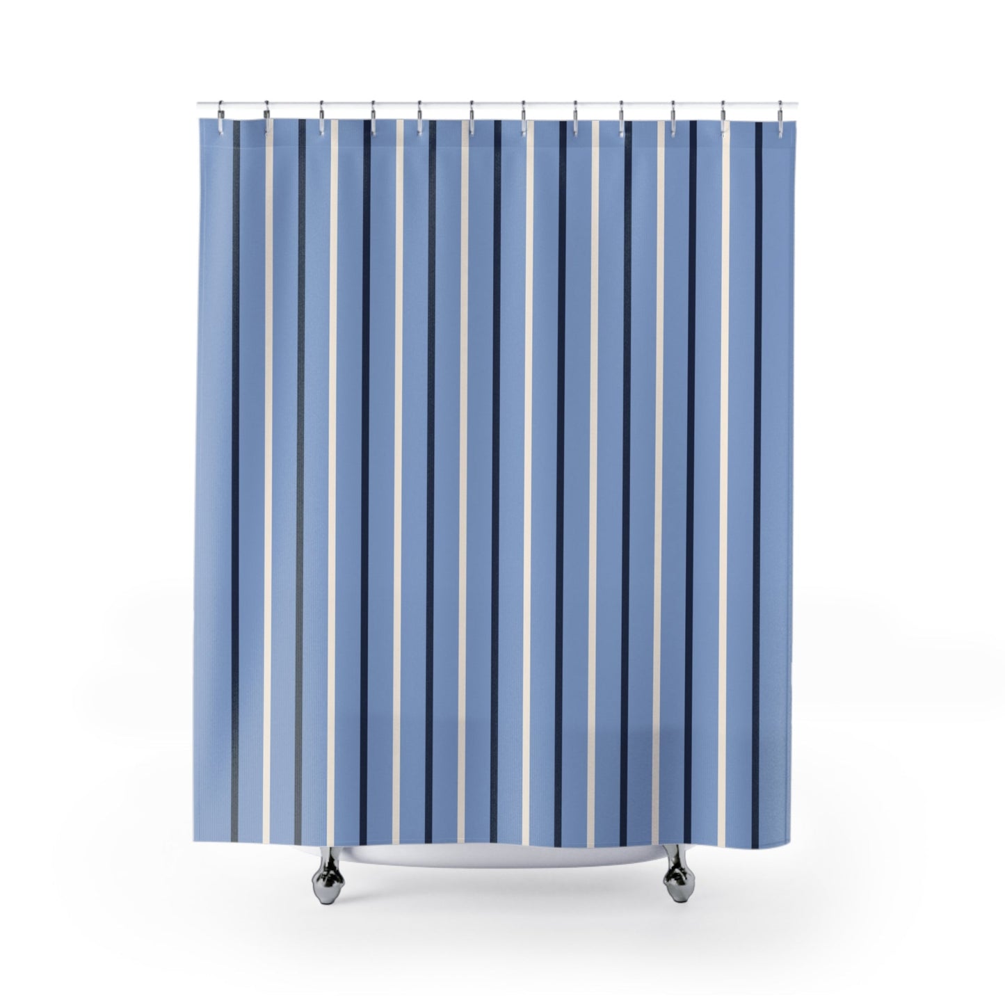 Elegant Slate Blue Stripe Shower Curtain – Coastal Modern Bathroom Decor