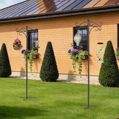 2 Packs 76in Heavy Duty Double Shepherds Hook Bird Feeder Pole Garden Hanging Holder with 4 Adjustable Height 5 Prong Base for Bird Feeder Garden Plan