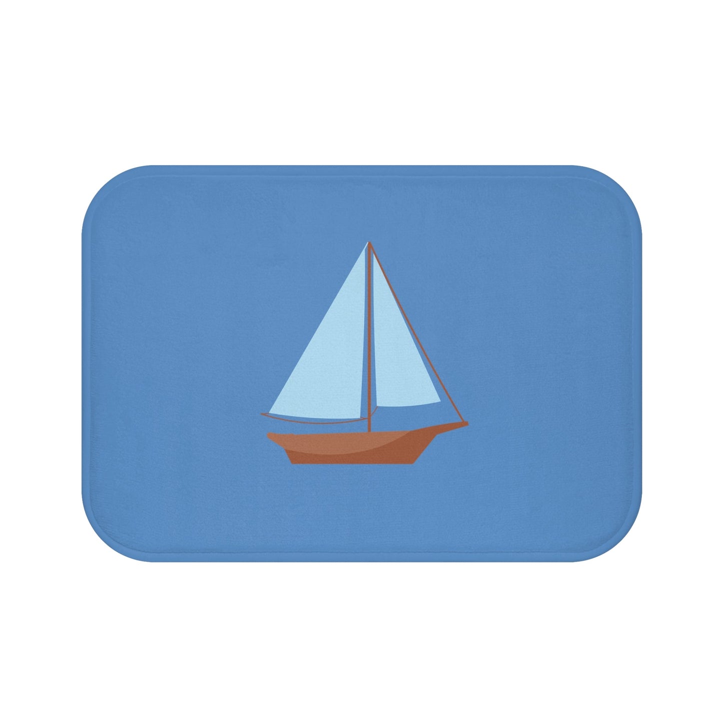Nautical Vintage Sailboat Bath Mat, FRENCH BLUE — Soft Coastal Bathroom Rug