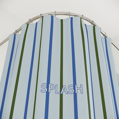 Striped 'SPLASH' Shower Curtain — Coastal Blue & Olive Bath Curtain