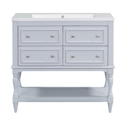 36'' Bathroom Vanity with Medicine Cabinet, Modern Mirror Cabinet with Adjustable Shelf, Bathroom Storage Cabinet with 4 Drawers