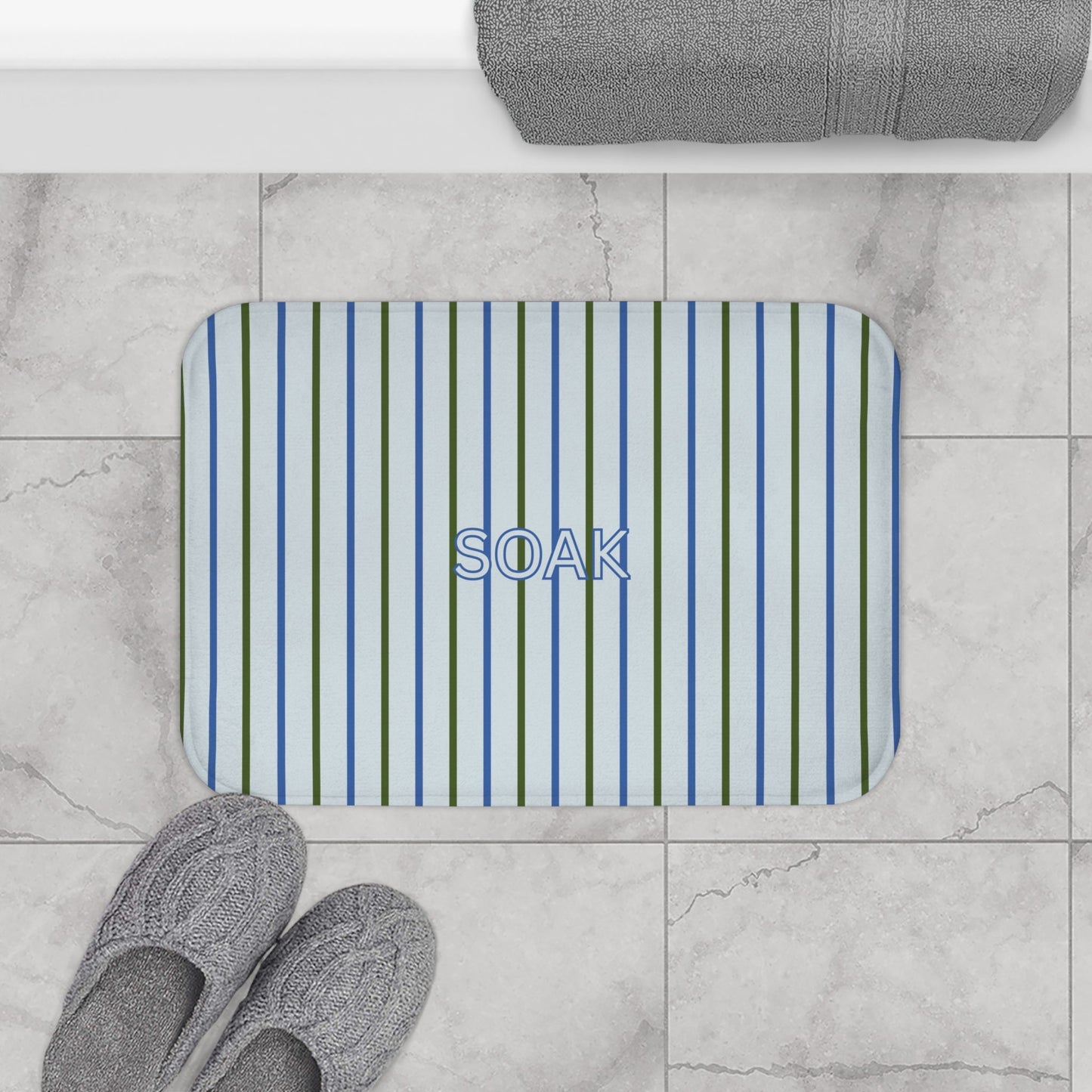 SOAK Striped Bath Mat — Blue & Green Spa Bathroom Rug