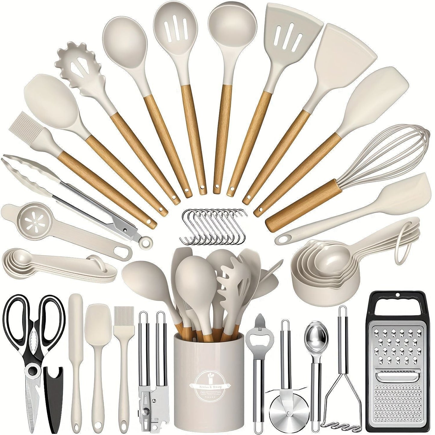 Wooden-Handle Silicone Kitchen Tool Set