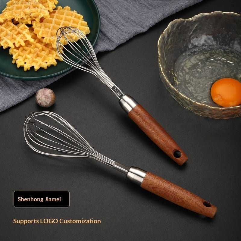 Stainless Steel Wooden-handled Manual Kitchen Mixeregg Beater Gadget