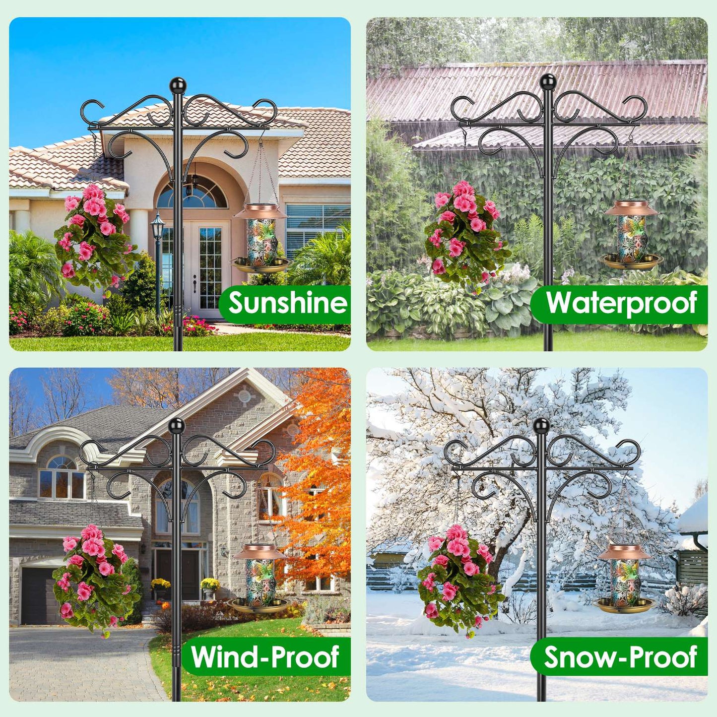 2 Packs 76in Heavy Duty Double Shepherds Hook Bird Feeder Pole Garden Hanging Holder with 4 Adjustable Height 5 Prong Base for Bird Feeder Garden Plan
