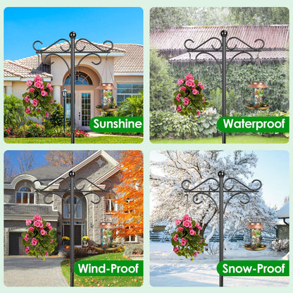 2 Packs 76in Heavy Duty Double Shepherds Hook Bird Feeder Pole Garden Hanging Holder with 4 Adjustable Height 5 Prong Base for Bird Feeder Garden Plan