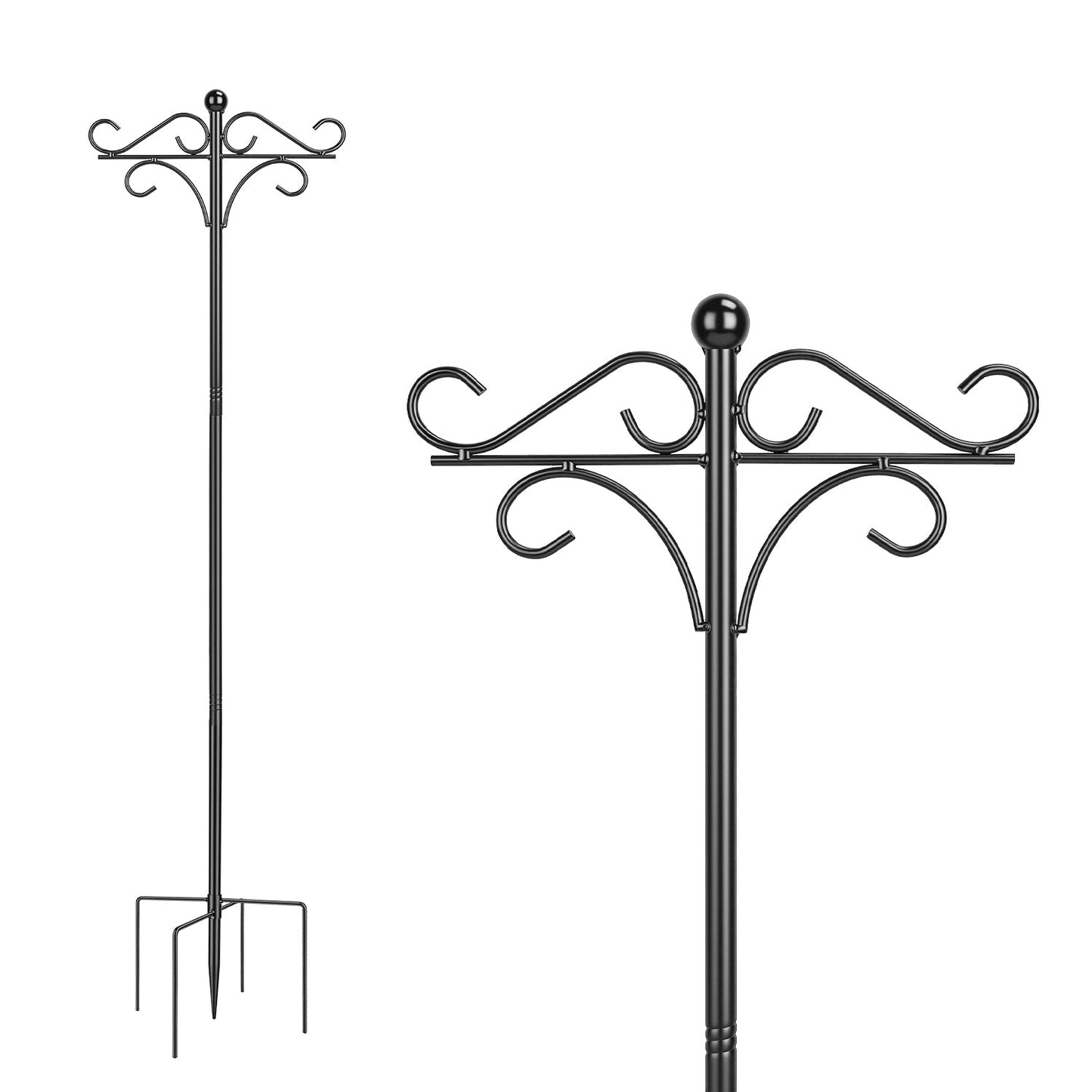 2 Packs 76in Heavy Duty Double Shepherds Hook Bird Feeder Pole Garden Hanging Holder with 4 Adjustable Height 5 Prong Base for Bird Feeder Garden Plan