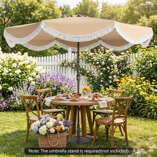 10 FT Outdoor Tassel Umbrella with Push Button Tilt