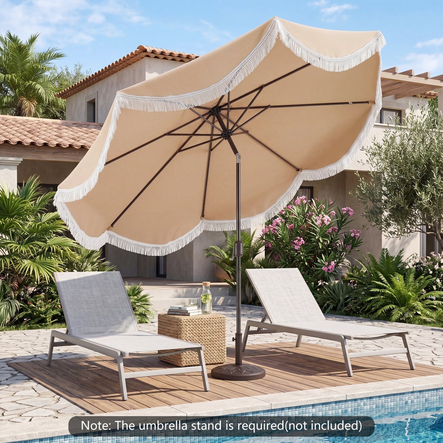 10 FT Outdoor Tassel Umbrella with Push Button Tilt