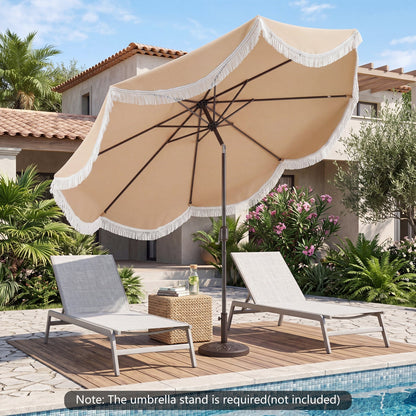 10 FT Outdoor Tassel Umbrella with Push Button Tilt