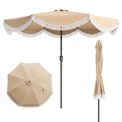 10 FT Outdoor Tassel Umbrella with Push Button Tilt