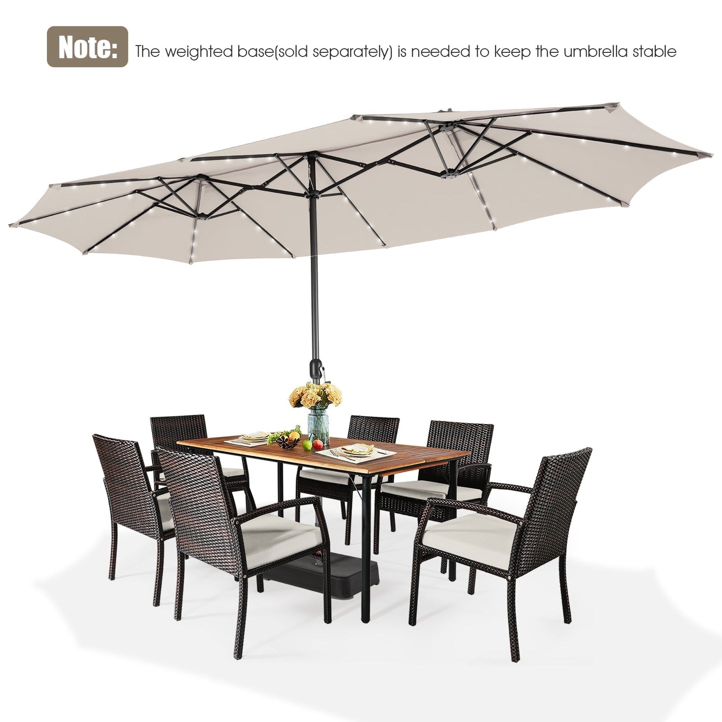 15 Feet Twin Patio Umbrella with 48 Solar LED Lights
