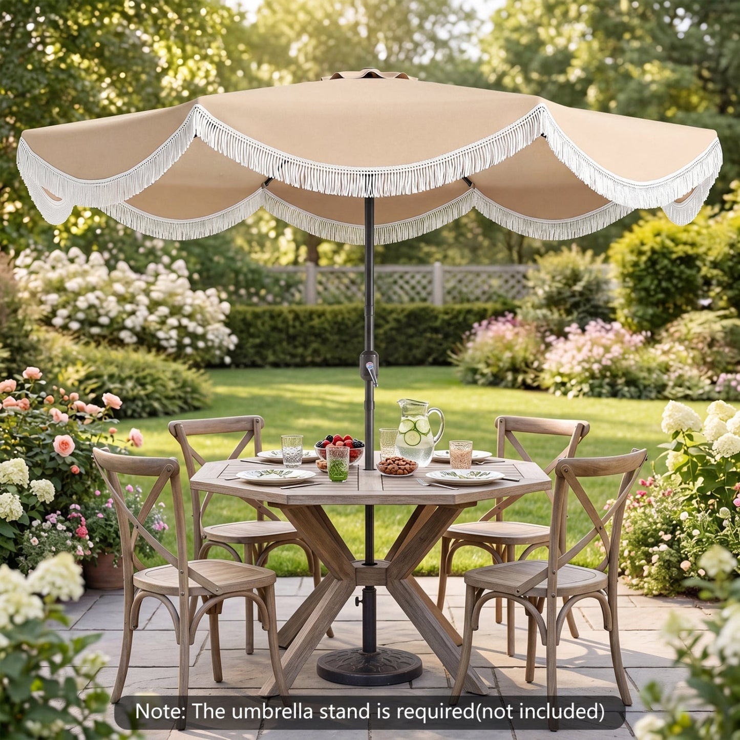 9 FT Outdoor Tassel Umbrella with Push Button Tilt