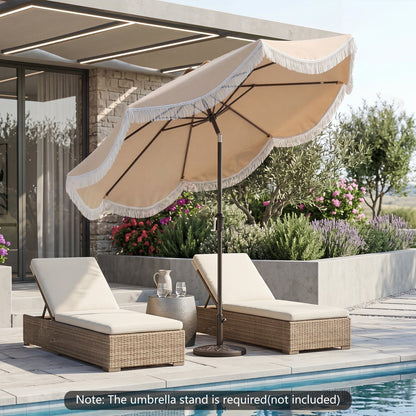 9 FT Outdoor Tassel Umbrella with Push Button Tilt