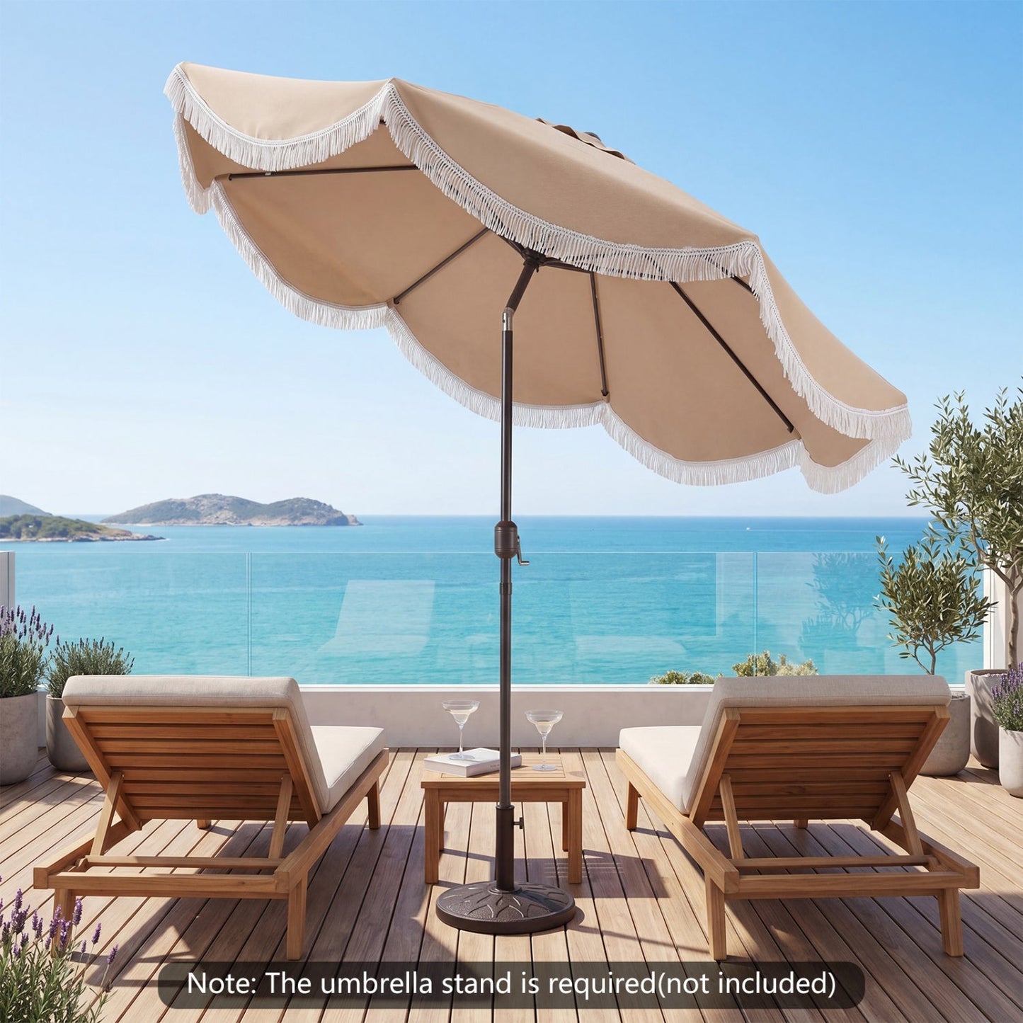 9 FT Outdoor Tassel Umbrella with Push Button Tilt