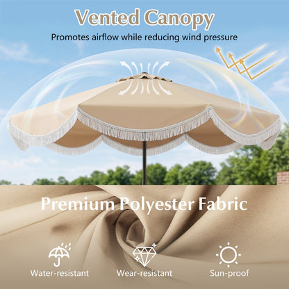 9 FT Outdoor Tassel Umbrella with Push Button Tilt