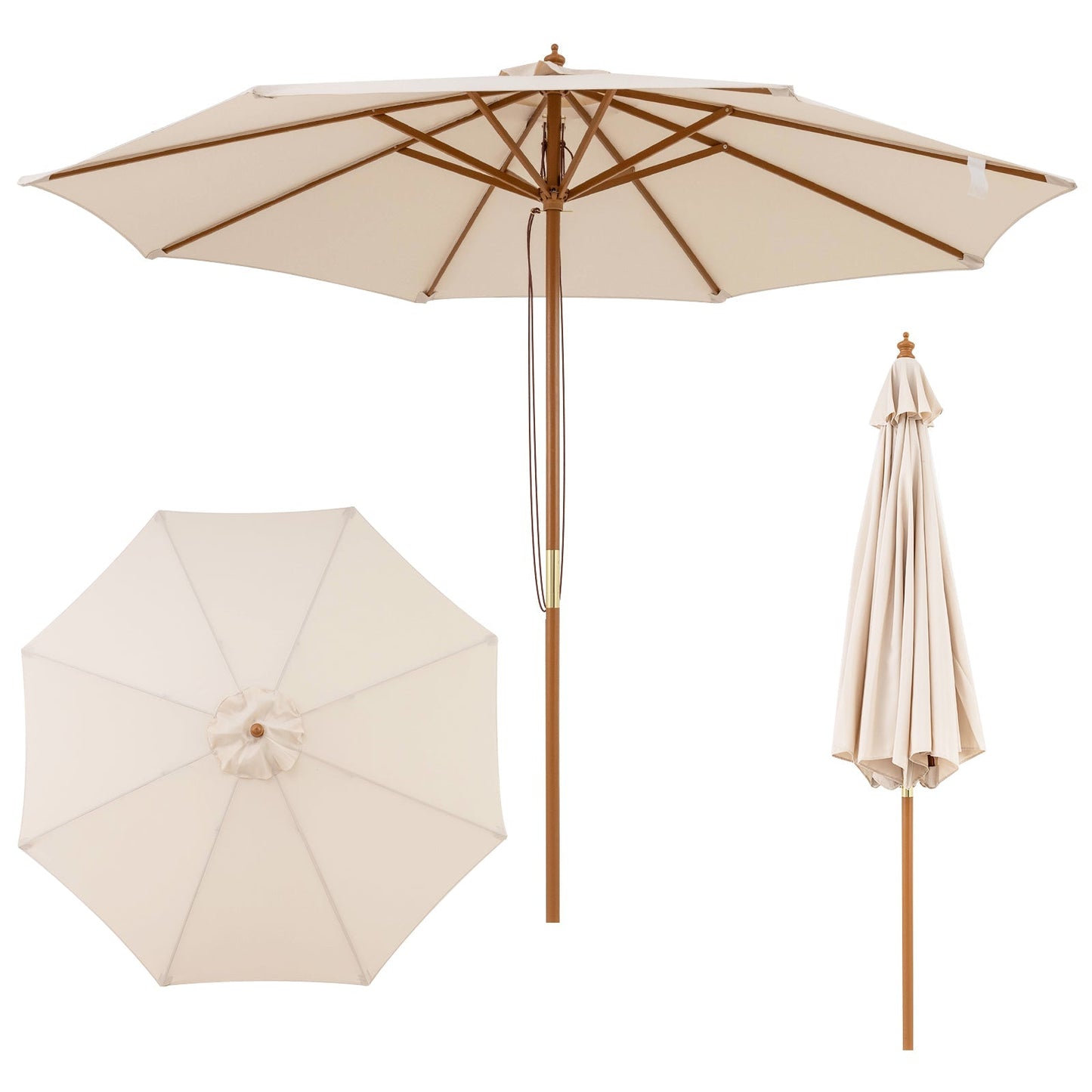9 FT Patio Umbrella Outdoor Table Market Umbrella with 8 Sturdy Bamboo Ribs