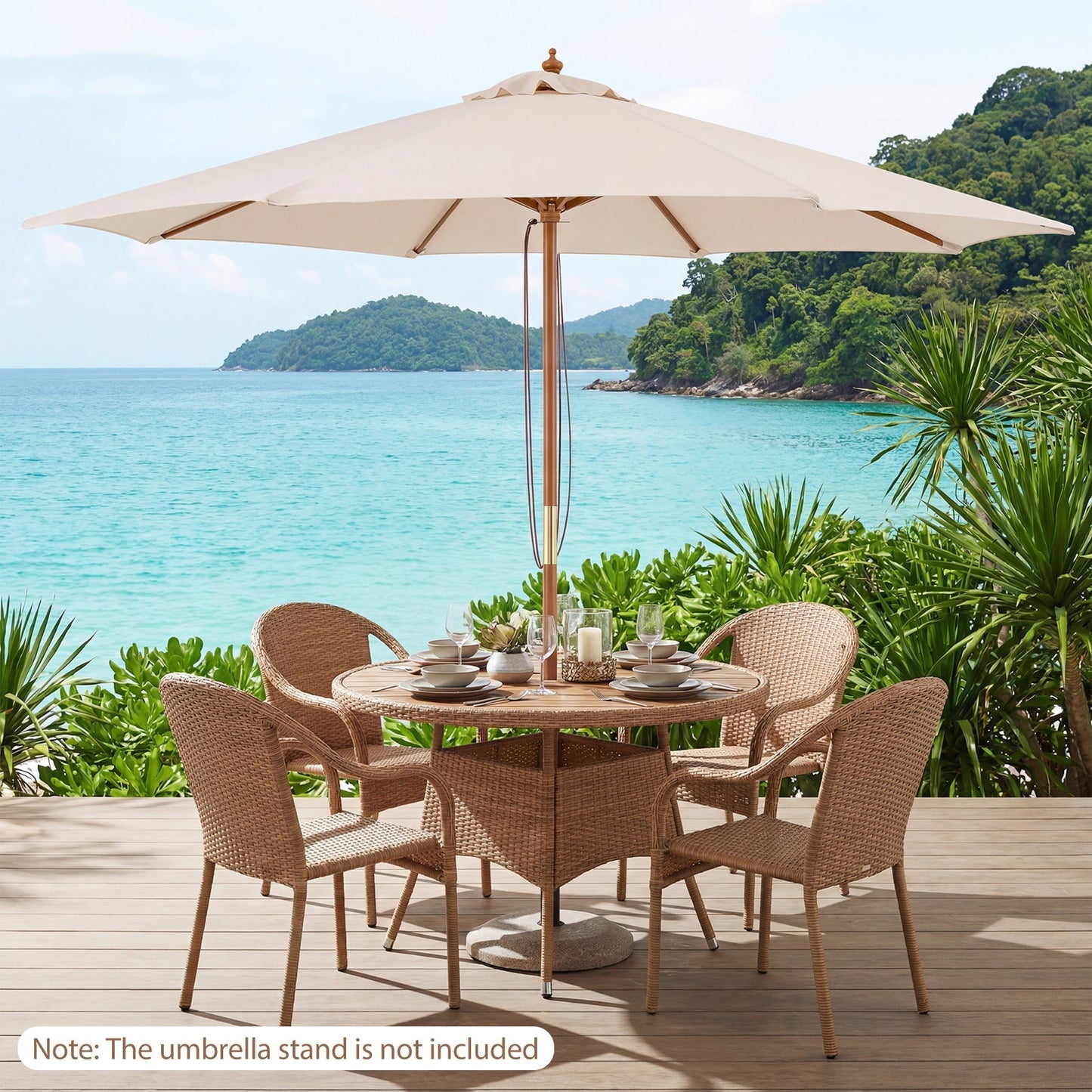 9 FT Patio Umbrella Outdoor Table Market Umbrella with 8 Sturdy Bamboo Ribs