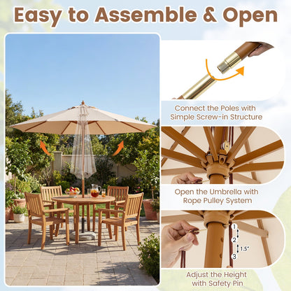 9 FT Patio Umbrella Outdoor Table Market Umbrella with 8 Sturdy Bamboo Ribs