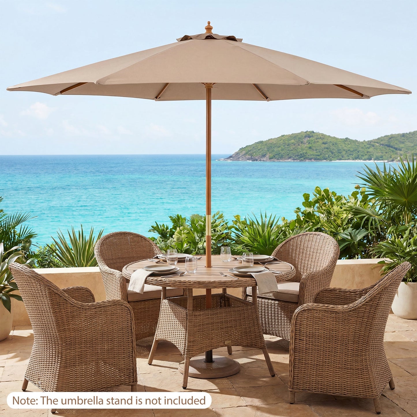 9 FT Patio Umbrella Outdoor Table Market Umbrella with 8 Sturdy Bamboo Ribs