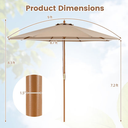 9 FT Patio Umbrella Outdoor Table Market Umbrella with 8 Sturdy Bamboo Ribs