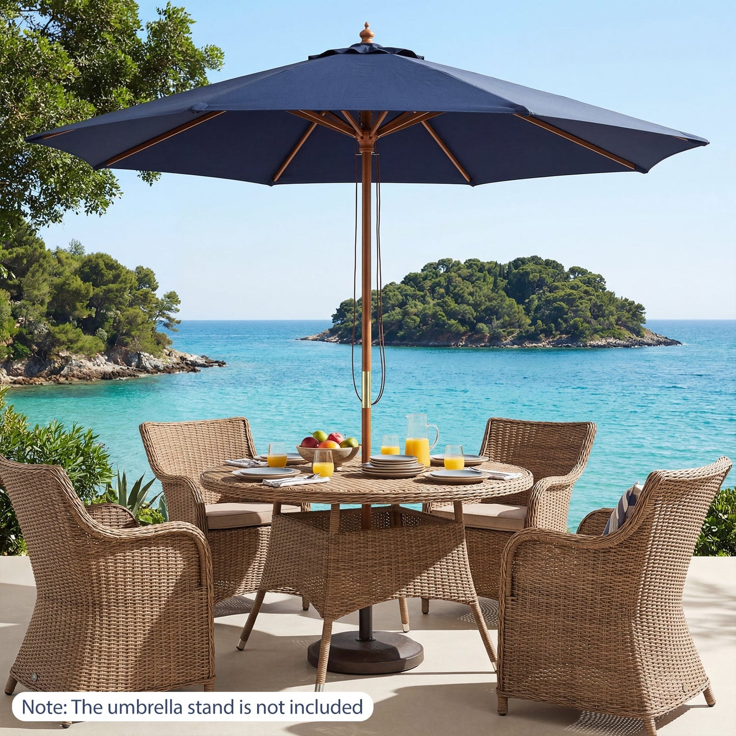 9 FT Patio Umbrella Outdoor Table Market Umbrella with 8 Sturdy Bamboo Ribs